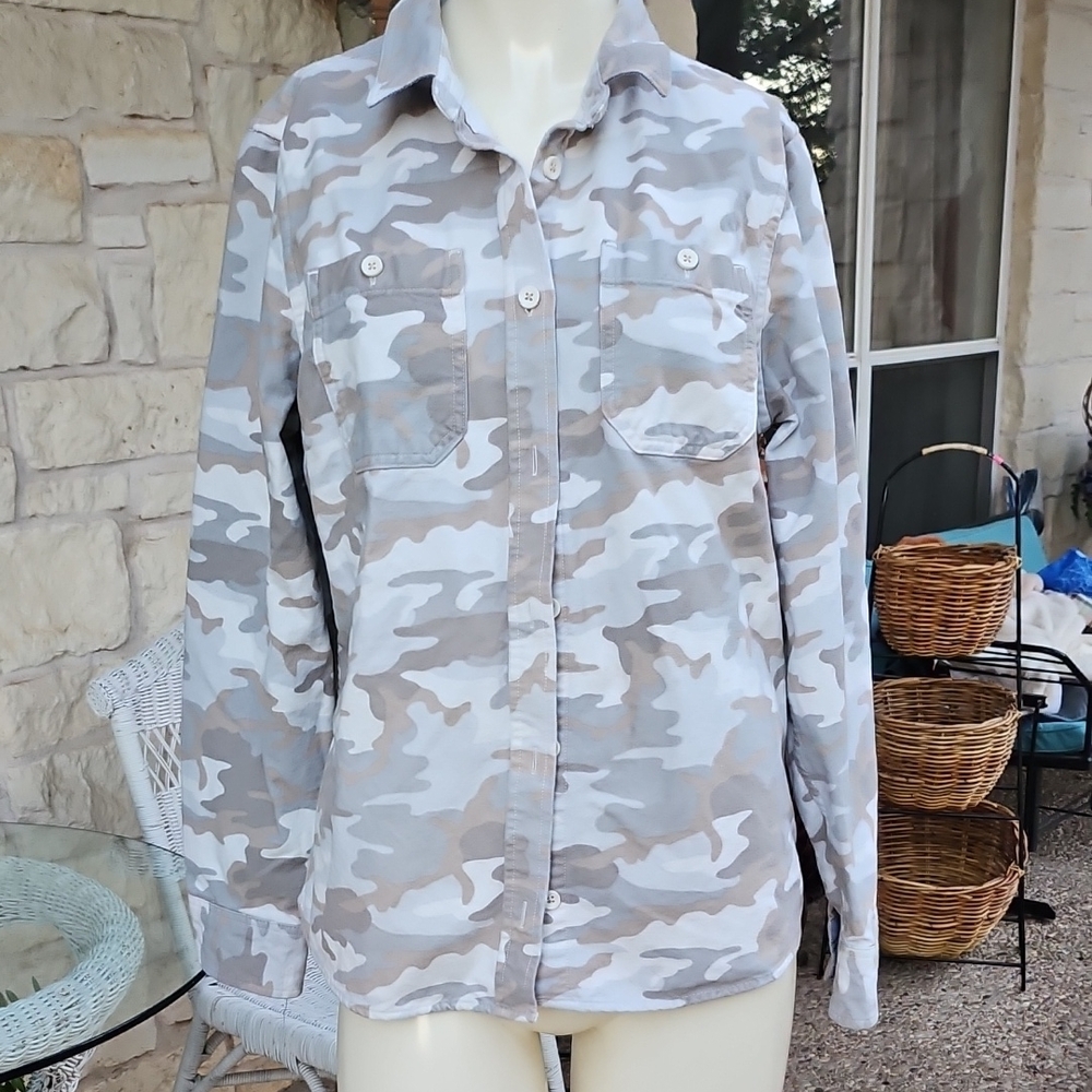 L.L. Bean Shirt Desert Camo Long Sleeve Button Up Traditional Fit Flannel Cotton